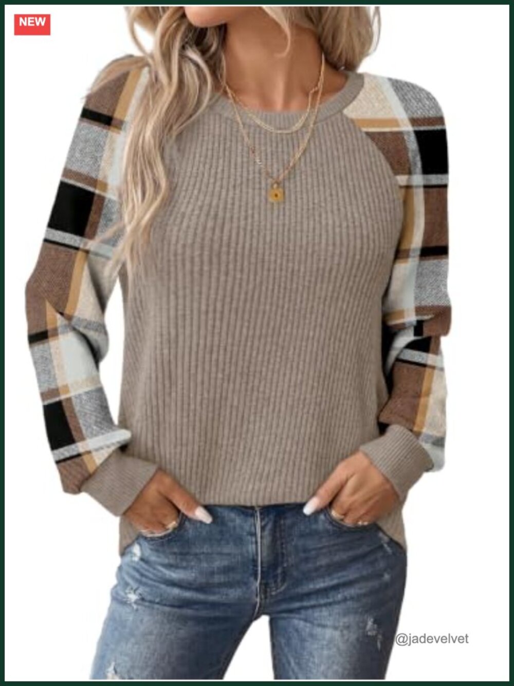 Womens Long Sleeve Ribbed Knit Top Color Block Casual Fall Sweater